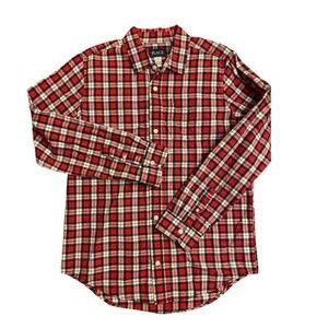 Boys long sleeve button front red plaid shirt